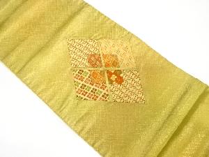 アンティーク　切りばめ菱に花古典柄模様織り出し袋帯(材料)